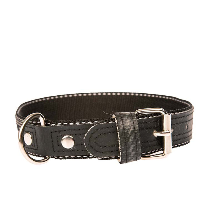 schwarzes elegantes Hundehalsband aus Feuerwehrschlauch 3cm breit