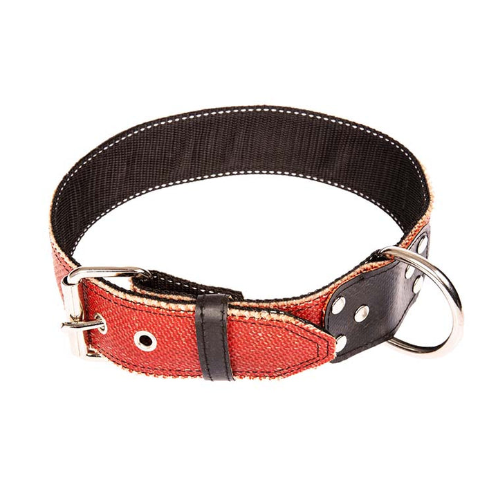 Rostrotes Hundehalsband 5cm breit aus Feuerwehrschlauch