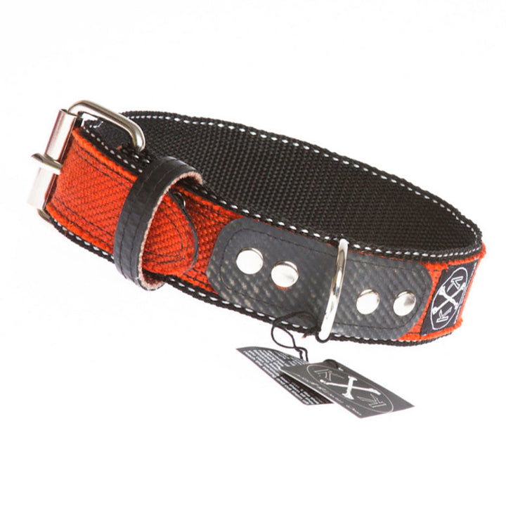 Oranges Hundehalsband in 4cm breite aus Feuerwehrschlauch