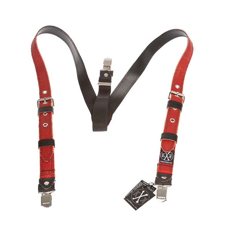 Verstellbare Feuerwehrschlauch-Hosenträger mit hochwertigen Dornschnallen.